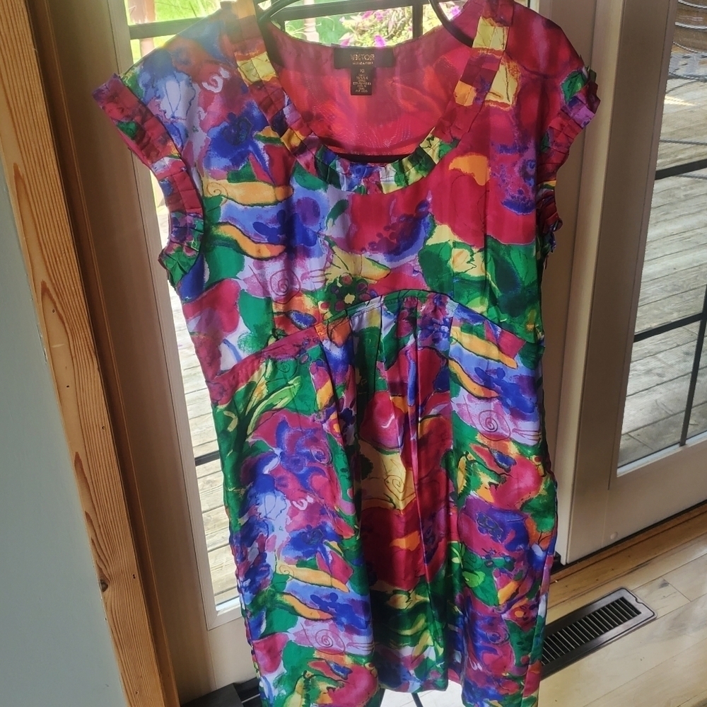 Victor Alfaro Colorful 100% Silk Lined Sleeveless Sz. 10 Dress